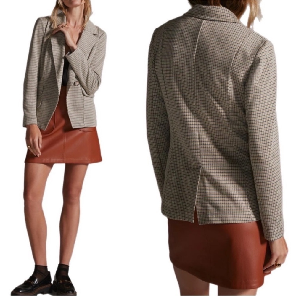 MAEVE Anthropologie Collegiate Knit Blazer Jacket Houndstooth Size S Work Casual